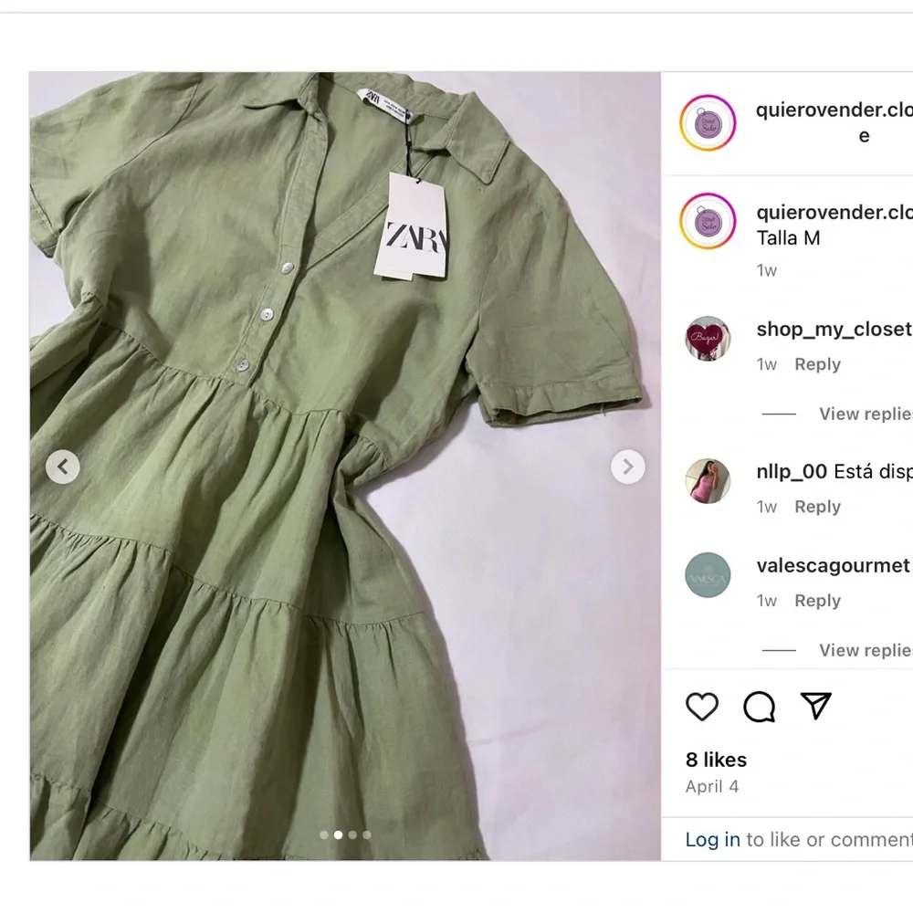 ZARA NWT linen Blend Green Dress size small - Picture 3 of 6